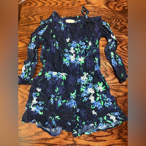 Children's Place Girls Floral Bell Sleeved Romper Navy & White Sz L (10-12) - Picture 1 of 3